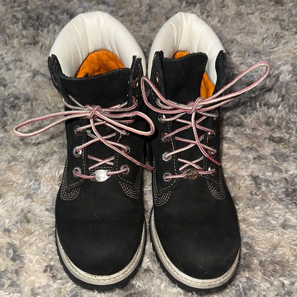 Black Timberland Boots - Pink & White Accents 7.5M